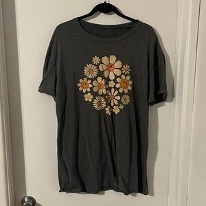 Gray T-Shirt with Smiley Flower Design